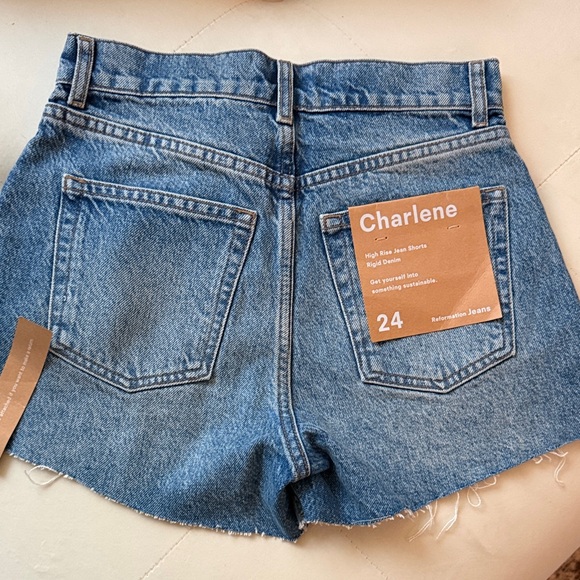 Reformation Women's Blue Denim Shorts size 24 - Picture 5 of 9